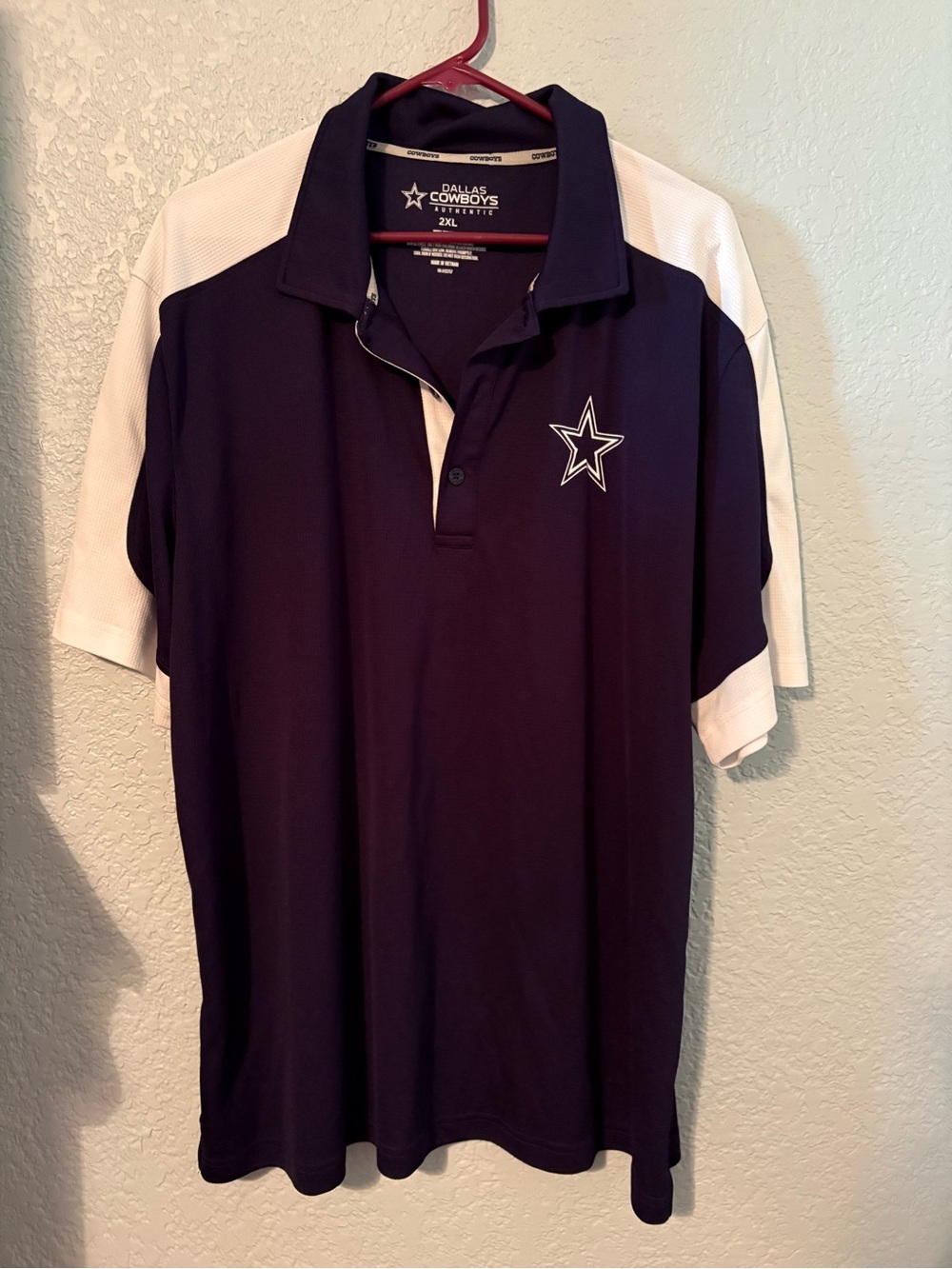 Dallas Cowboys Polo Shirt Mens L Blue White Authentic Sideline NFL Star Logo
